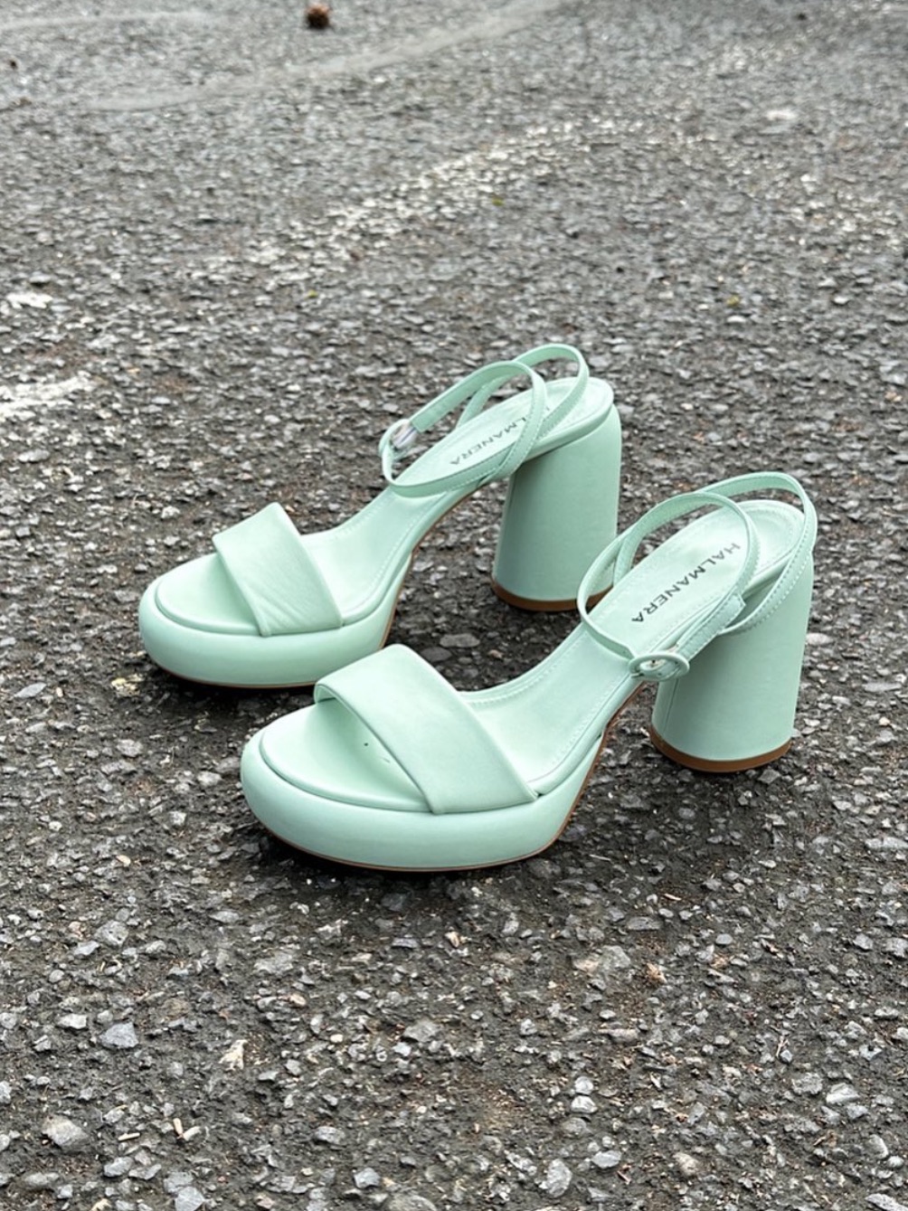 Halmanera Erika Leather Chunky Platfotm Sandals In Mint Aloe Leather Size 38.5